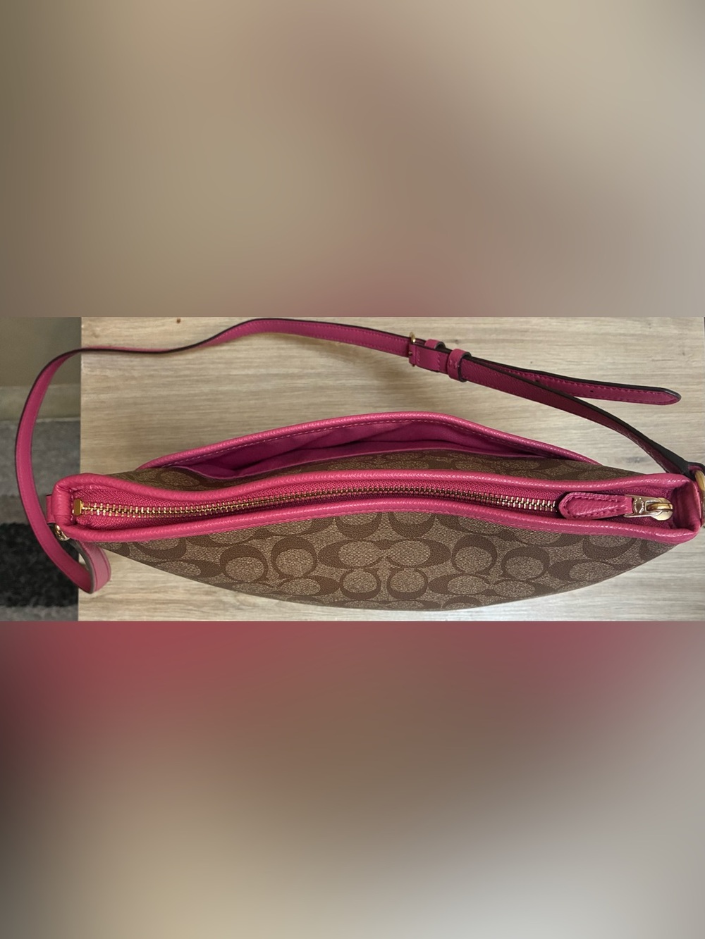 Coach Signature File Bag - Brown/Tan/Raspberry 10x12.5 - Picture 5 of 12
